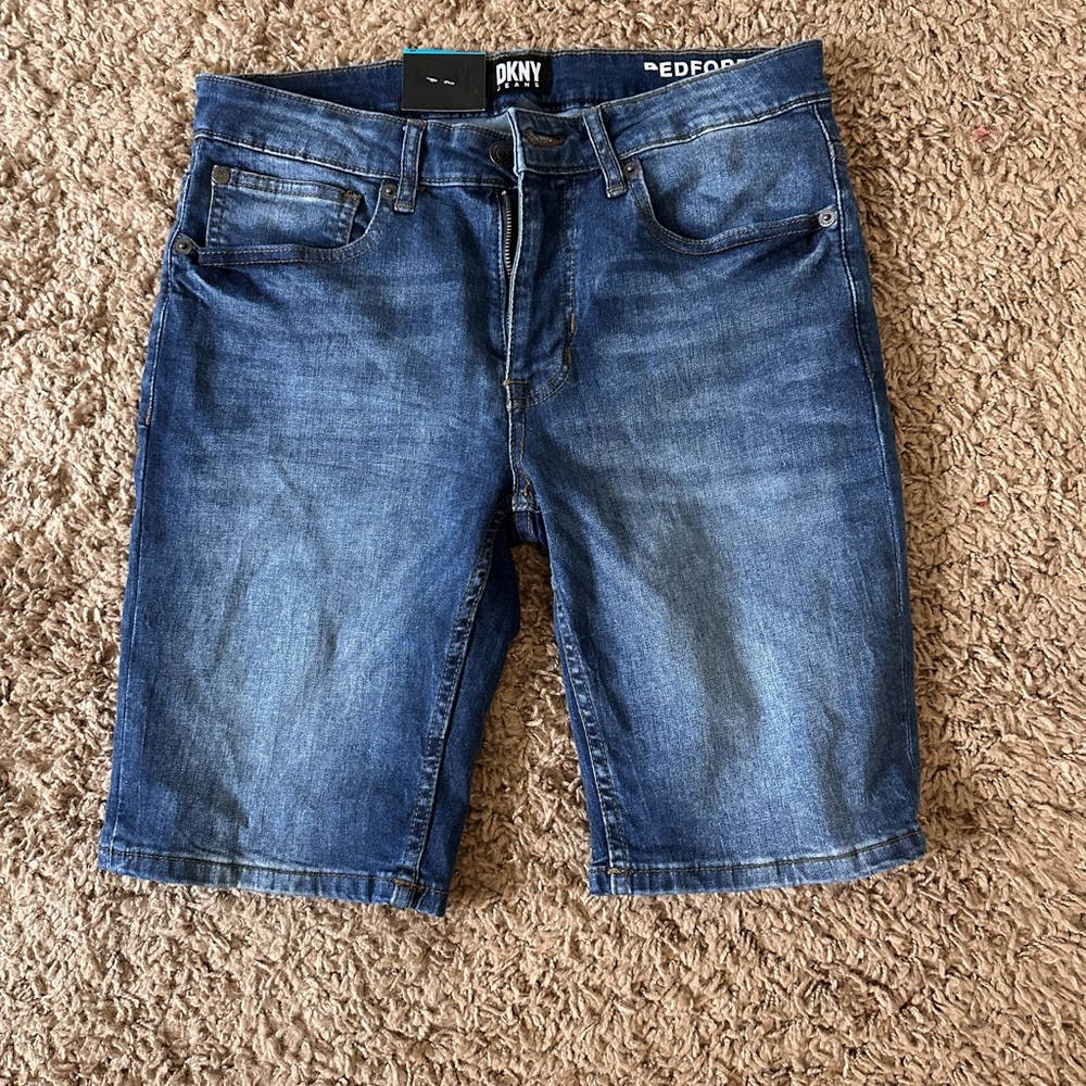 DKNY mid rise dark blue jean shorts/ jorts.